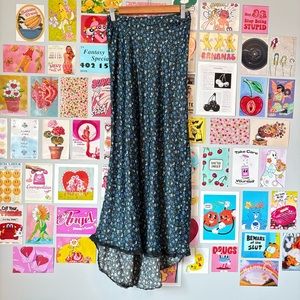 Zara Blue and Black Lace Edge Long Floral Skirt high low skirt